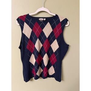 Haley Reserve Silk Cashmere Argyle Sweater Vest Blue Navy Preppy Quiet Luxury